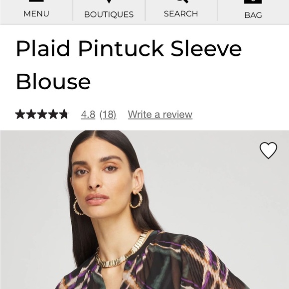 Chico's NWT Pintuck Plaid Sheer Blouse Size 2 - Picture 7 of 7